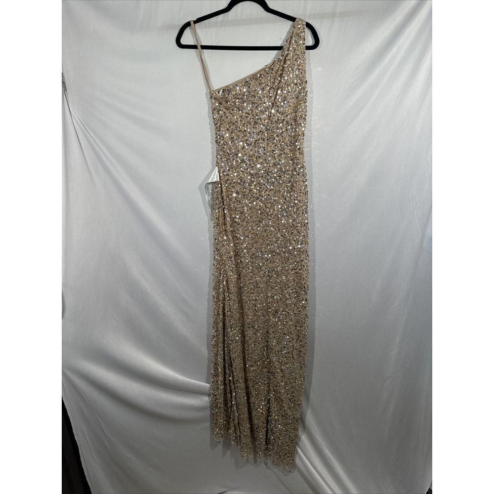 NEW $338 Mac‎ Duggal [ 0 ] Sequin One Shoulder Gown 10729  Nude Gold #S1145 - Picture 13 of 15